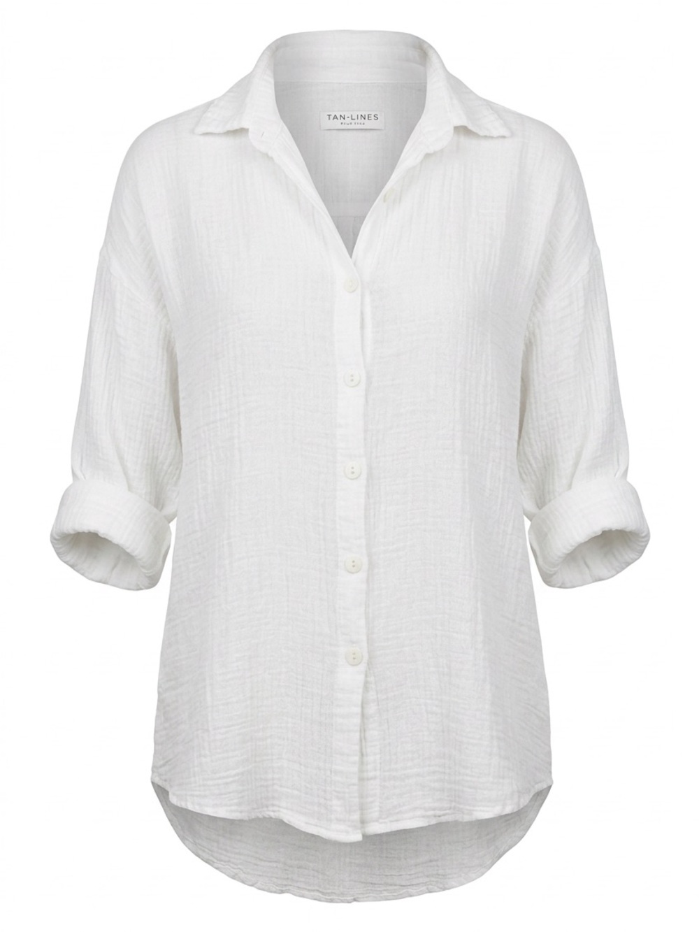 Tan + Lines Women's White Button-Down Linen/Cotton Shirt